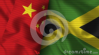Jamaica and China Realistic Flag â€“ Fabric Texture Illustration Stock Photo